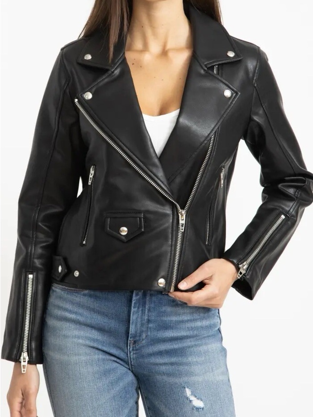 Blank NYC Black Faux Leather Moto Jacket with Silver Hardware